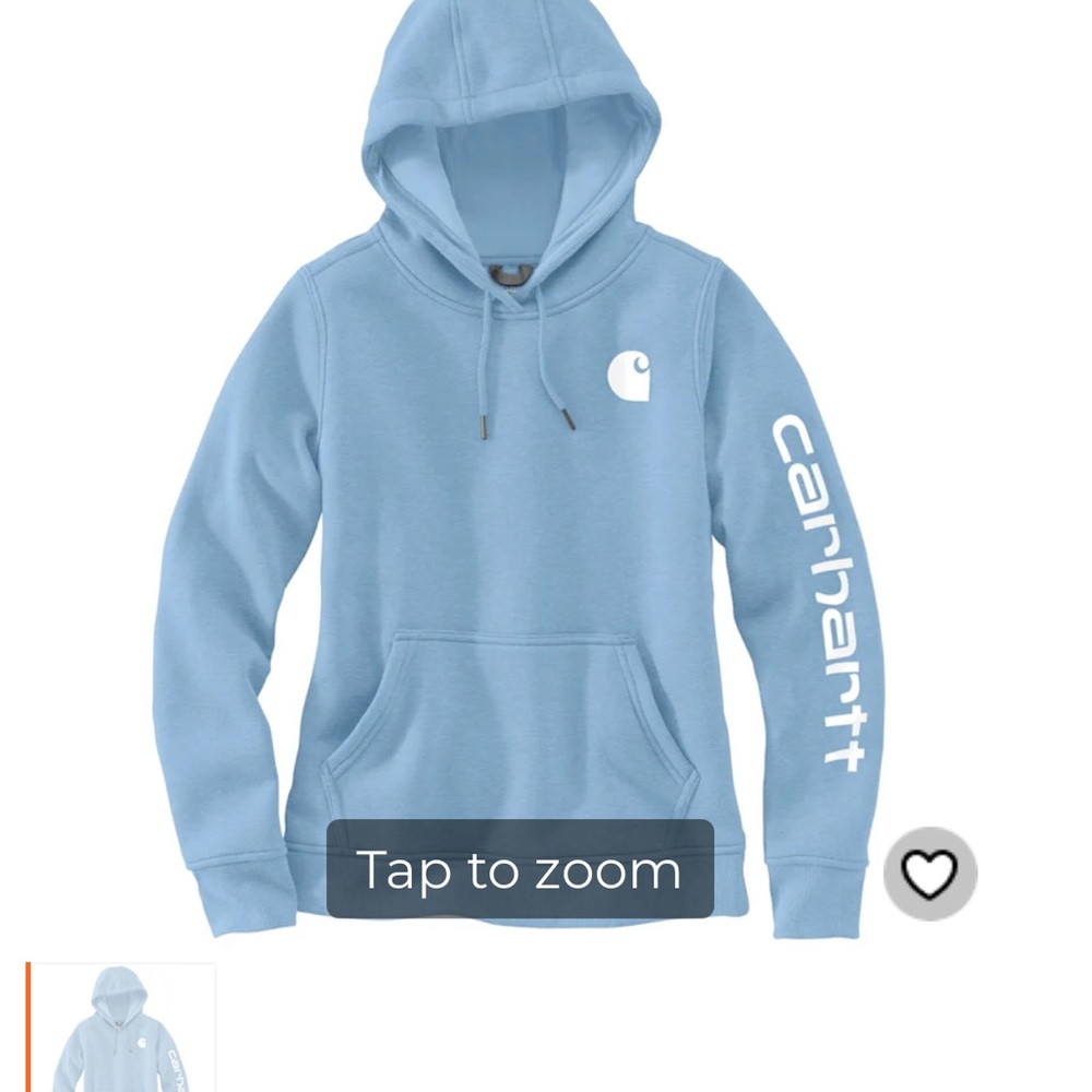 Carhartt Women's Hoodie Cream with Blue Logo - Picture 5 of 5